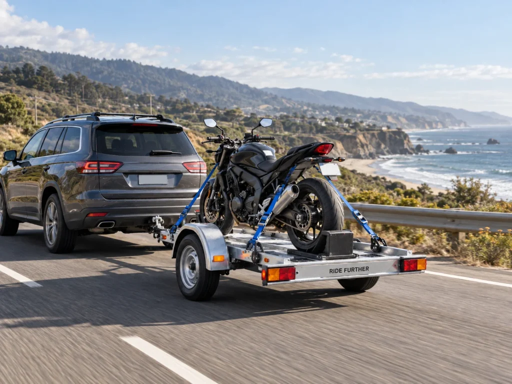 Motorcycle towing behind an SUV